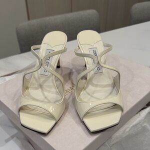 Jimmy Choo Ivory Anise 75mm patent-leather mules